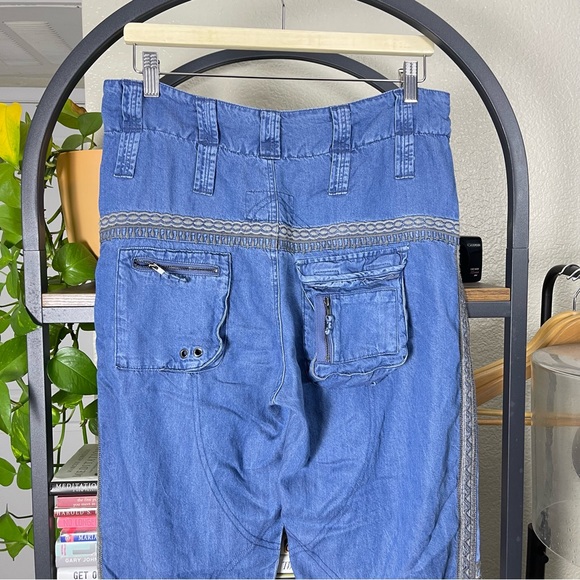 Johnny  Was Biya Aventura Blue Cargo Embroidered Jean Pant Size 8 $435 Wide Leg - Picture 7 of 13